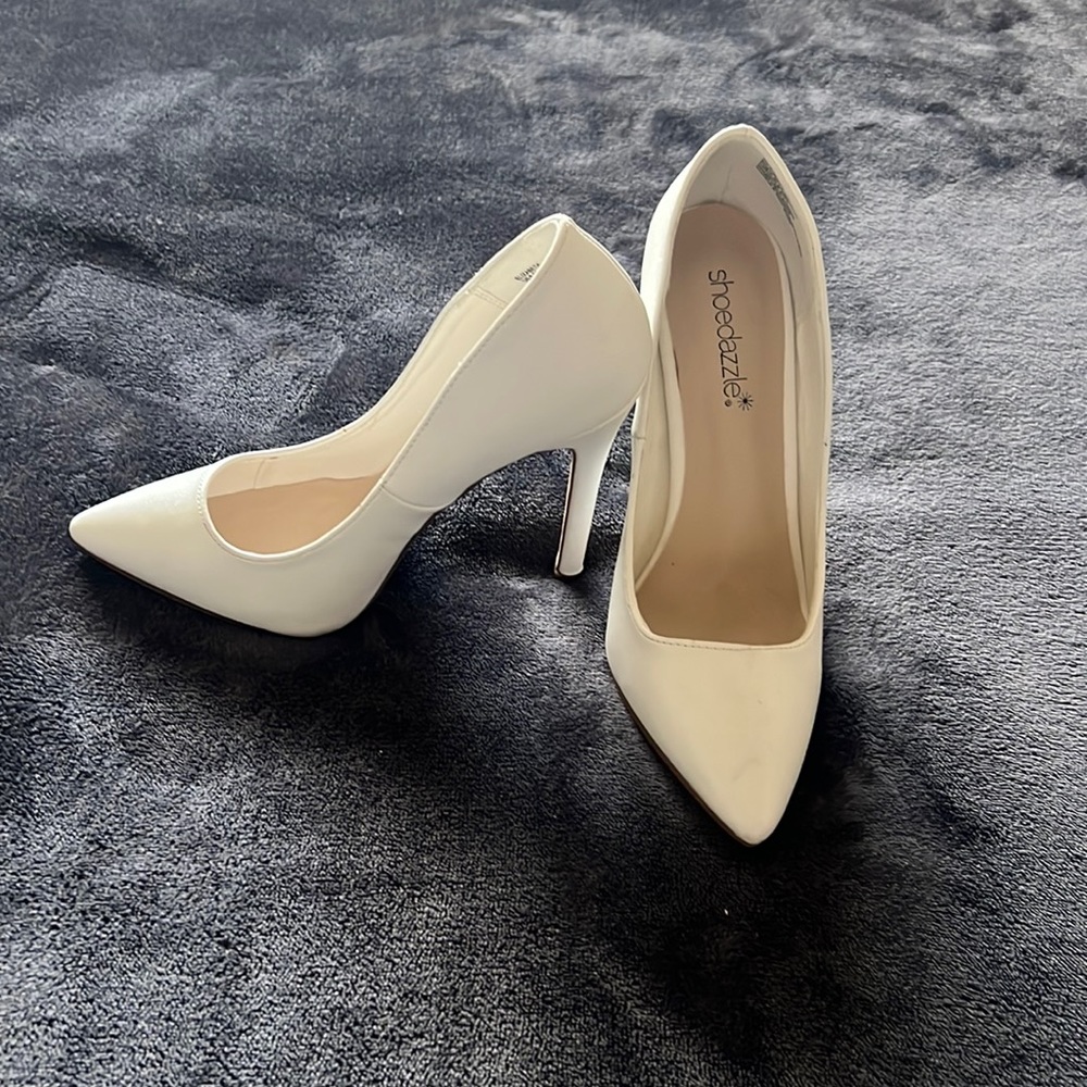 White closed toe heels